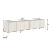 Beige TV stand with metal feet, 78.7 inches wide, featuring storage and entertainment center